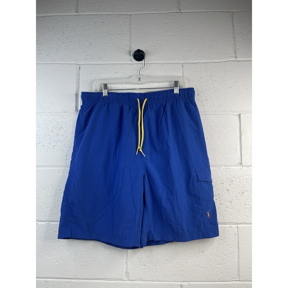 VTG Polo Ralph Lauren Swim Trunks Mens L Blue Cargo Board Shorts Pockets Pony